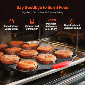Baking Pans Set, 8-Piece, Nonstick Carbon Steel Cookware Sheets & Trays, Stackable Kitchen Oven Bakeware Cooking Sets with Silicone Handles, Easy to Clean, for Baking Cookie Cake Muffin Bread