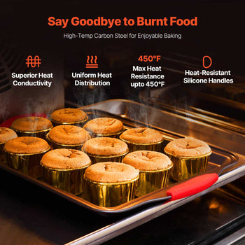 Baking Pans Set, 3-Piece, Nonstick Carbon Steel Cookware Sheets & Trays, Stackable Kitchen Oven Bakeware Cooking Sets with Silicone Handles, Easy to Clean, for Baking Cookie Cake Muffin Bread