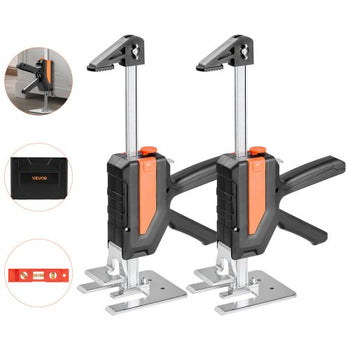 Labor Saving Arm Jack, 2 PCS 440 lbs Bearing Capacity, Lifting up to 7.7", Metal Hand Lifting Jack Tool with Magnetic Level, 2 Adjustment Modes, for Door, Window, Furniture, Woodworking, Black