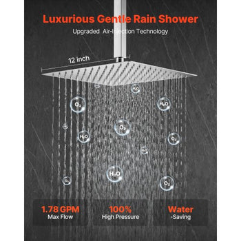 Shower Faucet Set, Rainfall Bathroom Shower System with 12-Inch Square Rain Shower Head and Handheld Spray, Ceiling Mount Bath Fixtures with Brass Valve and Trim Kit, Brushed Nickel