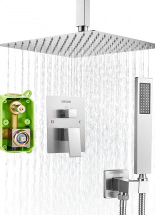 Shower Faucet Set, Rainfall Bathroom Shower System with 12-Inch Square Rain Shower Head and Handheld Spray, Ceiling Mount Bath Fixtures with Brass Valve and Trim Kit, Brushed Nickel