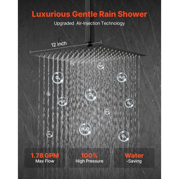 Shower Faucet Set, Rainfall Bathroom Shower System with 12-Inch Square Rain Shower Head and Handheld Spray, Ceiling Mount Bath Fixtures with Brass Valve and Trim Kit, Matte Black