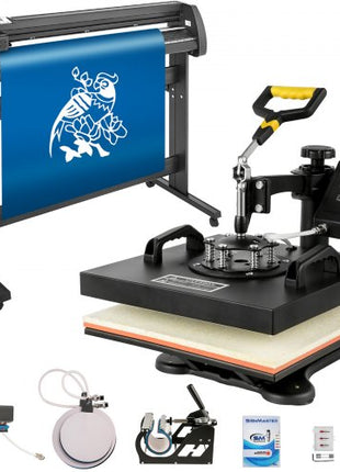 5 in1 Heat Press 15"x15" Vinyl Cutter Plotter 53" USB Port Sticker Print DIY