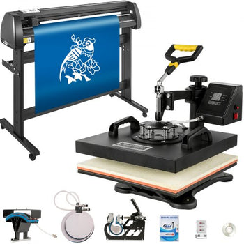 5 in1 Heat Press 15"x15" Vinyl Cutter Plotter 53" USB Port Sticker Print DIY
