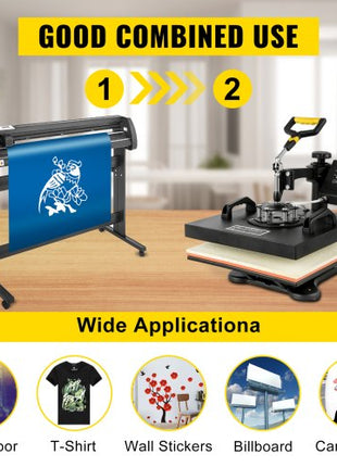 5 in1 Heat Press 15"x15" Vinyl Cutter Plotter 53" USB Port Sticker Print DIY