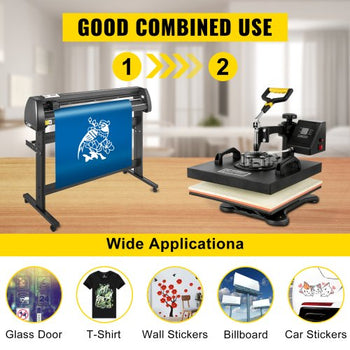 5 in1 Heat Press 15"x15" Vinyl Cutter Plotter 53" USB Port Sticker Print DIY