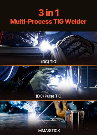TIG Welder, 205A 3-In-1 Welding Machine (Large LED Display)- DC TIG/DC Pulse TIG/MMA(Stick), 110&220V Dual Voltage Electric Welder with IGBT Inverter High-Frequency Start