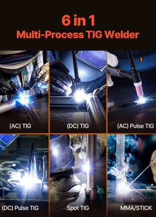TIG Welder, 225A 6-In-1 Aluminum Welding Machine (Large LED Display)- AC TIG/DC TIG/AC Pulse TIG/DC Pulse TIG/Spot TIG/MMA(Stick), 110&220V Dual Voltage Electric Welder with IGBT Inverter