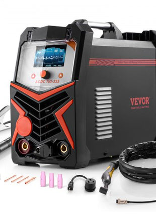 TIG Welder, 225A 6-In-1 Aluminum Welding Machine (Large LED Display)- AC TIG/DC TIG/AC Pulse TIG/DC Pulse TIG/Spot TIG/MMA(Stick), 110&220V Dual Voltage Electric Welder with IGBT Inverter