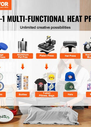 Enhanced Heat Press Device, ETL Safety Certified, 12x15 inch, 8-in-1 Energy Efficient Combo, Versatile Sublimation with 360° Swivel