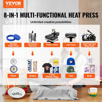 Enhanced Heat Press Device, ETL Safety Certified, 12x15 inch, 8-in-1 Energy Efficient Combo, Versatile Sublimation with 360° Swivel