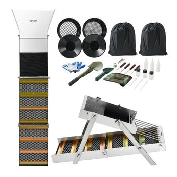 Highbanker Gold Panning Kit, 50" 3-in-1 Folding High Banker Gold Sluice Box, 26 PCS Portable Mining Equipment Prospecting Kit with Gold Pans, Classifier Screen, Magnet, Backpack, and Accessories