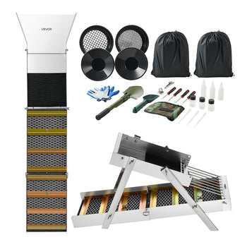 Highbanker Gold Panning Kit, 50" 3-in-1 Folding High Banker Gold Sluice Box, 26 PCS Portable Mining Equipment Prospecting Kit with Gold Pans, Classifier Screen, Magnet, Backpack, and Accessories