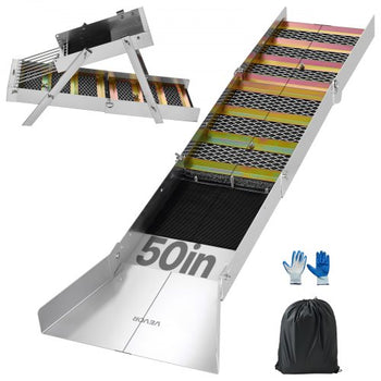 High Banker Gold Sluice, 50" 2-in-1 Folding Highbanker Sluice Box, Aluminum Alloy, Portable Mining Equipment with Drawstring Backpack and Gloves, for Gold Prospecting in Creek, High Bank, River