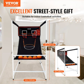 Arcade Cage Basketball Game, 2 Player Indoor Basketball Game, Home Dual Shot Sport with 5 Balls, 8 Game Modes, Electronic Scoreboard, and Inflation Pump, for Kids, Adults (Black & White)