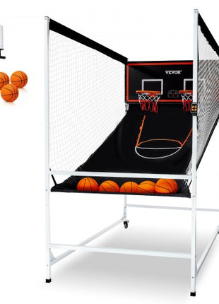 Arcade Cage Basketball Game, 2 Player Indoor Basketball Game, Home Dual Shot Sport with 5 Balls, 8 Game Modes, Electronic Scoreboard, and Inflation Pump, for Kids, Adults (Black & White)