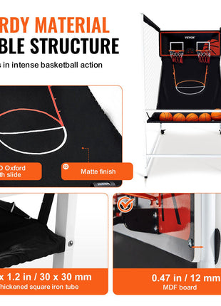 Arcade Cage Basketball Game, 2 Player Indoor Basketball Game, Home Dual Shot Sport with 5 Balls, 8 Game Modes, Electronic Scoreboard, and Inflation Pump, for Kids, Adults (Black & White)