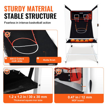 Arcade Cage Basketball Game, 2 Player Indoor Basketball Game, Home Dual Shot Sport with 5 Balls, 8 Game Modes, Electronic Scoreboard, and Inflation Pump, for Kids, Adults (Black & White)