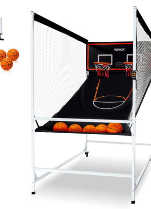 Arcade Cage Basketball Game, 2 Player Indoor Basketball Game, Home Dual Shot Sport with 5 Balls, 8 Game Modes, Electronic Scoreboard, and Inflation Pump, for Kids, Adults (Black & White)