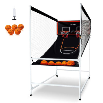 Arcade Cage Basketball Game, 2 Player Indoor Basketball Game, Home Dual Shot Sport with 5 Balls, 8 Game Modes, Electronic Scoreboard, and Inflation Pump, for Kids, Adults (Black & White)