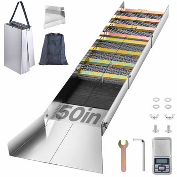 Folding Aluminum Alloy Sluice Box, Compact 50" Sluice Boxes for Gold, Lightweight Gold Sluice Equipment, Portable Sluice Boxes with Miner's Moss, River, Creek, Gold Panning, Prospecting, Dredgin