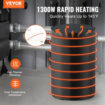 Metal Drum Heater, 1300 Watt, Pail Heating Band for 55 Gallon Barrel, 0-145? Adjustable with Independent Thermostat, Waterproof Oxford Fabric High Efficiency Grease Keg Heater, FCC Listed