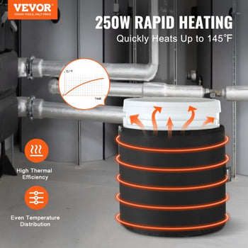 Metal Drum Heater, 250 Watt, Pail Heating Band for 5 Gallon Barrel, 0-145? Adjustable with Independent Thermostat, Waterproof Oxford Fabric High Efficiency Grease Keg Heater, FCC Listed