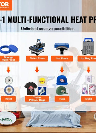 Heat Press, 12 x 15 inches 800W, 5-in-1 Combo for Sublimation Transfer, Featuring Dual Digital Controls, Ideal for T-Shirts, Mugs, Caps, Plates, Blue