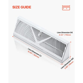 15-Inch Floor Registers, 10-Pack Baseboard Registers, HVAC Heavy-Duty Walkable Iron Floor Vents, Rustproof Anti-Peeling Air Vents Deflector Adjustable with Metal Damper for Home & Office, White