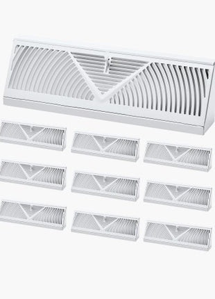 15-Inch Floor Registers, 10-Pack Baseboard Registers, HVAC Heavy-Duty Walkable Iron Floor Vents, Rustproof Anti-Peeling Air Vents Deflector Adjustable with Metal Damper for Home & Office, White