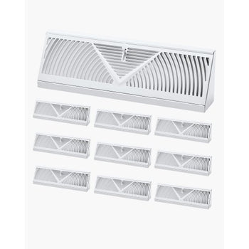 15-Inch Floor Registers, 10-Pack Baseboard Registers, HVAC Heavy-Duty Walkable Iron Floor Vents, Rustproof Anti-Peeling Air Vents Deflector Adjustable with Metal Damper for Home & Office, White