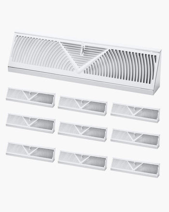 18-Inch Floor Registers, 10-Pack Baseboard Registers, HVAC Heavy-Duty Walkable Iron Floor Vents, Rustproof Anti-Peeling Air Vents Deflector Adjustable with Metal Damper for Home & Office, White