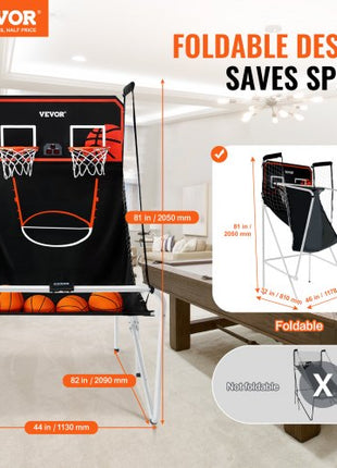 Foldable Basketball Arcade Game, 2 Player Indoor Basketball Game, Home Dual Shot Sport with 4 Balls, 8 Game Modes, Electronic Scoreboard, and Inflation Pump, for Kids, Adults (Black & White)