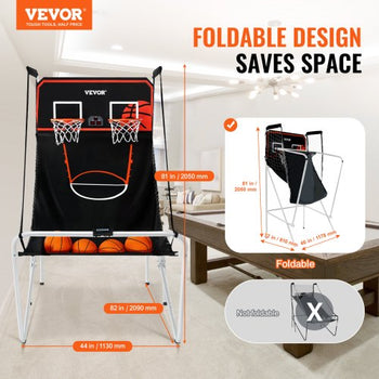 Foldable Basketball Arcade Game, 2 Player Indoor Basketball Game, Home Dual Shot Sport with 4 Balls, 8 Game Modes, Electronic Scoreboard, and Inflation Pump, for Kids, Adults (Black & White)
