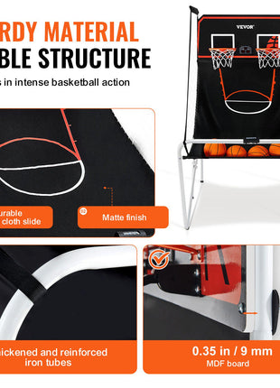 Foldable Basketball Arcade Game, 2 Player Indoor Basketball Game, Home Dual Shot Sport with 4 Balls, 8 Game Modes, Electronic Scoreboard, and Inflation Pump, for Kids, Adults (Black & White)