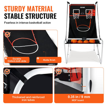 Foldable Basketball Arcade Game, 2 Player Indoor Basketball Game, Home Dual Shot Sport with 4 Balls, 8 Game Modes, Electronic Scoreboard, and Inflation Pump, for Kids, Adults (Black & White)