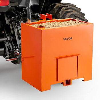 Ballast Box, 3-Point Category 1 Tractor Ballast of 800 lbs Capacity, with Standard 2 Inch Hitch Receiver, Heavy-Duty Steel 5 ft³ Large Volume Durable Loader Attachment with Sliding Door, Orange