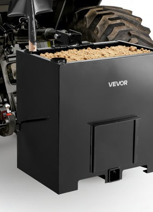 Ballast Box, 3-Point Category 1 Tractor Ballast of 800 lbs Capacity, with Standard 2 Inch Hitch Receiver, Heavy-Duty Steel 5 ft³ Large Volume Durable Loader Attachment with Sliding Door, Black