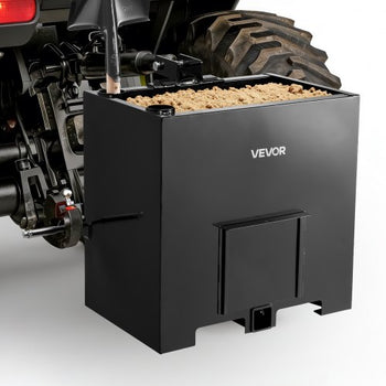 Ballast Box, 3-Point Category 1 Tractor Ballast of 800 lbs Capacity, with Standard 2 Inch Hitch Receiver, Heavy-Duty Steel 5 ft³ Large Volume Durable Loader Attachment with Sliding Door, Black