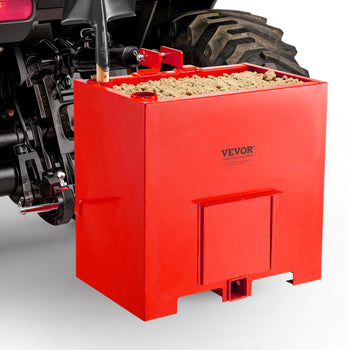 Ballast Box, 3-Point Category 1 Tractor Ballast of 800 lbs Capacity, with Standard 2 Inch Hitch Receiver, Heavy-Duty Steel 5 ft³ Large Volume Durable Loader Attachment with Sliding Door, Red