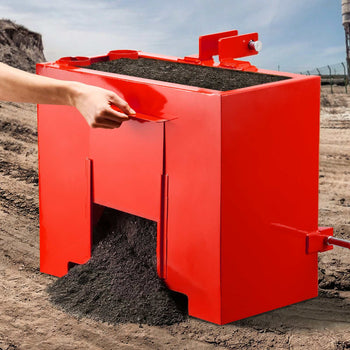 Ballast Box, 3-Point Category 1 Tractor Ballast of 800 lbs Capacity, with Standard 2 Inch Hitch Receiver, Heavy-Duty Steel 3.2 ft³ Large Volume Durable Loader Attachment with Sliding Door, Red