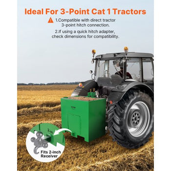 Ballast Box, Corrosion-Proof 3-Point Category 1 Tractor Ballast of 800lbs Load Capacity for 2" Hitch Receiver, Heavy-Duty Thickened Steel 5ft³ Volume, Loader Attachment with Sliding Door, Green