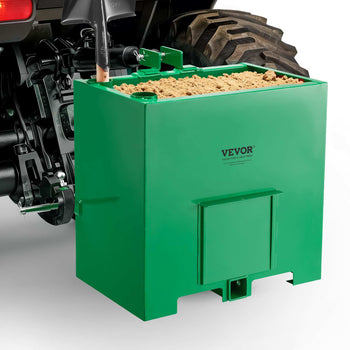 Ballast Box, 3-Point Category 1 Tractor Ballast of 800 lbs Capacity, with Standard 2 Inch Hitch Receiver, Heavy-Duty Steel 5 ft³ Large Volume Durable Loader Attachment with Sliding Door, Green