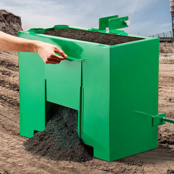 Ballast Box, 3-Point Category 1 Tractor Ballast of 800 lbs Capacity, with Standard 2 Inch Hitch Receiver, Heavy-Duty Steel 3.2 ft³ Large Volume Durable Loader Attachment with Sliding Door, Green