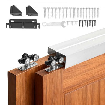 Bypass Sliding Door Hardware Kit, 4 ft Aluminum Alloy Dual-Track Bypass Door Hardware, Smooth and Quiet Sliding, Easy to Install, for 1" to 1 3/4" Thickness 24" Width 2 Door System, for Closet