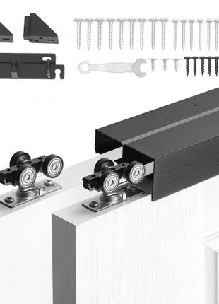 Bypass Sliding Door Hardware Kit, 5 ft Aluminum Alloy Dual-Track Bypass Door Hardware, Smooth and Quiet Sliding, Easy to Install, for 1" to 1 3/4" Thickness 30" Width 2 Door System, for Closet