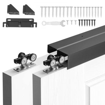 Bypass Sliding Door Hardware Kit, 5 ft Aluminum Alloy Dual-Track Bypass Door Hardware, Smooth and Quiet Sliding, Easy to Install, for 1" to 1 3/4" Thickness 30" Width 2 Door System, for Closet
