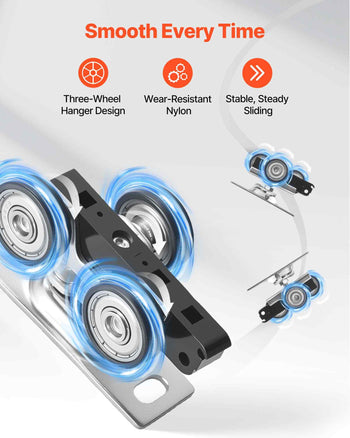 Bypass Sliding Door Hardware Kit, 5 ft Aluminum Alloy Dual-Track Bypass Door Hardware, Smooth and Quiet Sliding, Easy to Install, for 1" to 1 3/4" Thickness 30" Width 2 Door System, for Closet