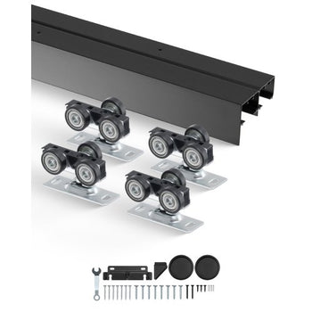 Bypass Door Hardware, 4ft Heavy Duty Bypass Sliding Door Hardware Kit, Aluminum Alloy Sliding Closet Door Hardware Set with Finger Pulls, for 2 Door System, Fit Door Thickness 1 3/8 " - 1 3/4"