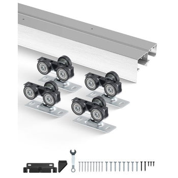 Bypass Door Hardware, 5ft Heavy Duty Bypass Sliding Door Hardware Kit, Aluminum Alloy Sliding Closet Door Hardware Set for 2 Door System, Fit Door Thickness 1 3/8 " - 1 3/4", Easy to Install
